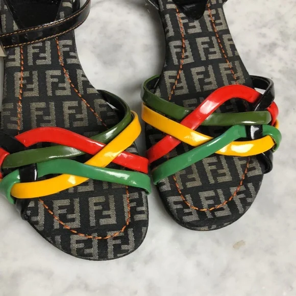 Fendi Multicolor Strappy Logo Sandals - Red, Yellow, Green, Black - Picture 2 of 9